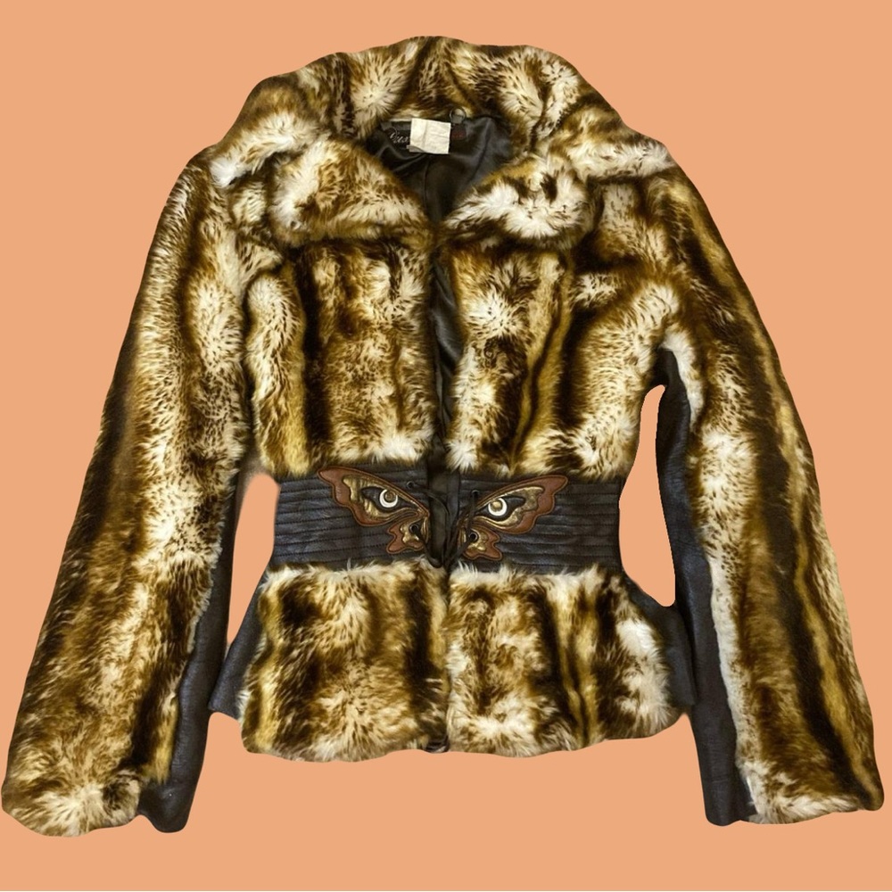 Rare Vintage Miss Sixty Faux Fur Butterfly Coat
